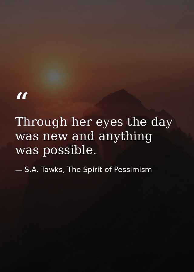 Through her eyes the day was new and anything was possible. — S.A. Tawks, The Spirit of Pessimism