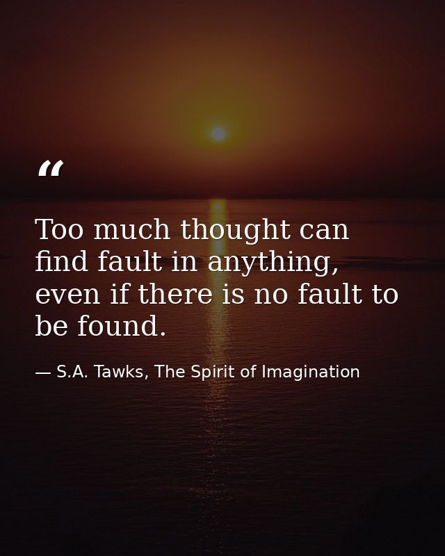 Too much thought can find fault in anything, even if there is no fault to be found. — S.A. Tawks, The Spirit of Imagination
