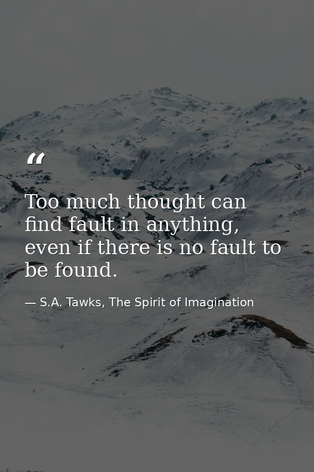 Too much thought can find fault in anything, even if there is no fault to be found. — S.A. Tawks, The Spirit of Imagination