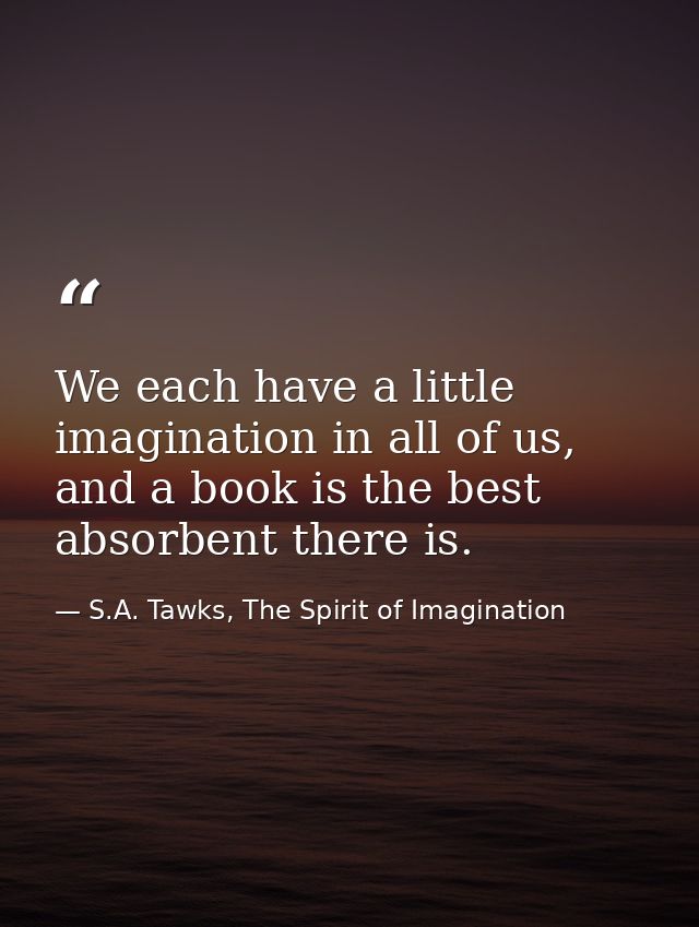 We each have a little imagination in all of us, and a book is the best absorbent there is. — S.A. Tawks, The Spirit of Imagination