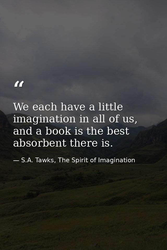 We each have a little imagination in all of us, and a book is the best absorbent there is. — S.A. Tawks, The Spirit of Imagination