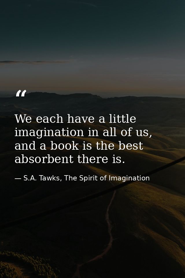 We each have a little imagination in all of us, and a book is the best absorbent there is. — S.A. Tawks, The Spirit of Imagination