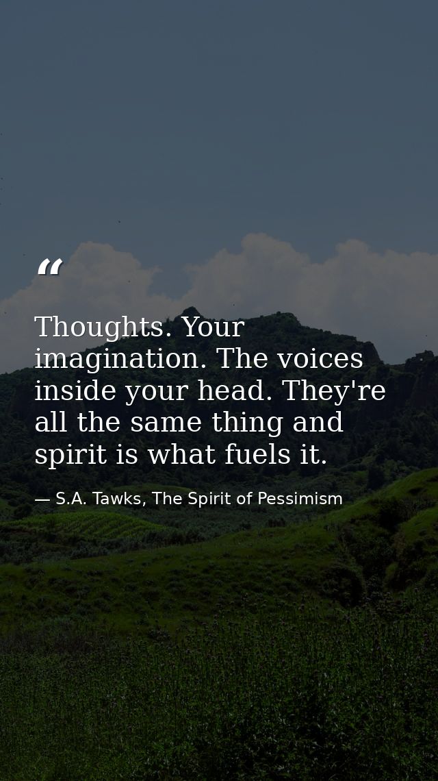 Thoughts. Your imagination. The voices inside your head. They're all the same thing and spirit is what fuels it. — S.A. Tawks, The Spirit of Pessimism