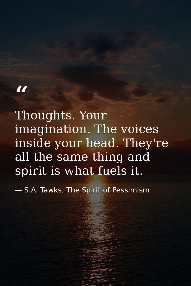 Thoughts. Your imagination. The voices inside your head. They're all the same thing and spirit is what fuels it. — S.A. Tawks, The Spirit of Pessimism