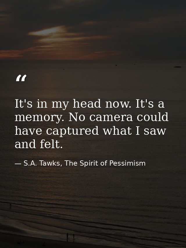 It's in my head now. It's a memory. No camera could have captured what I saw and felt. — S.A. Tawks, The Spirit of Pessimism