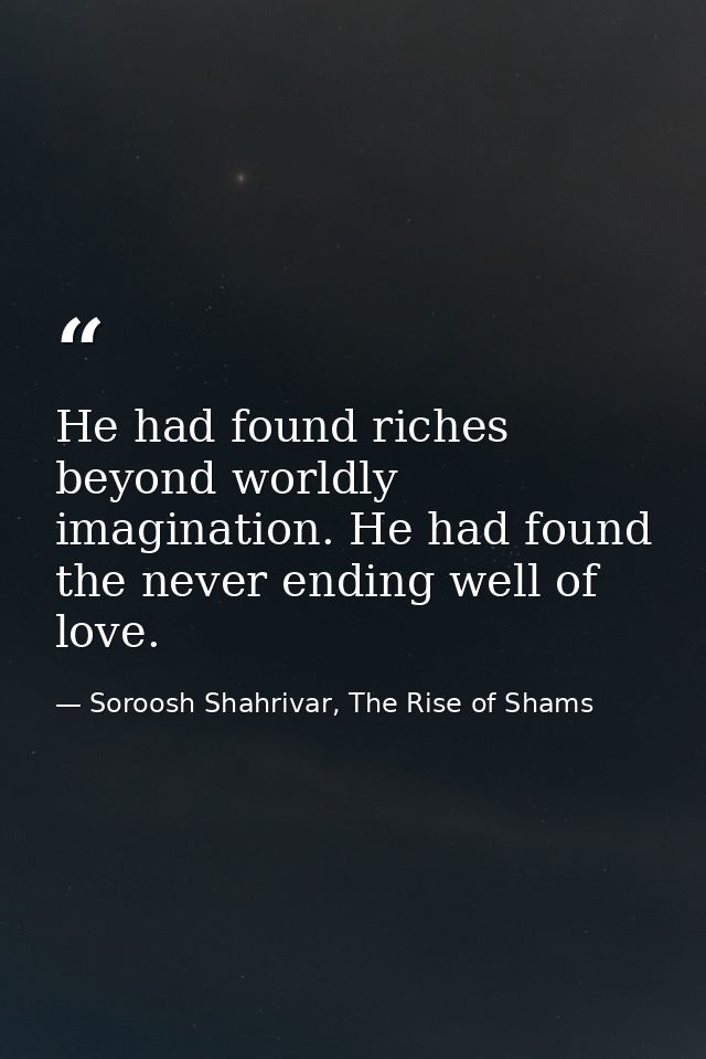He had found riches beyond worldly imagination. He had found the never ending well of love. — Soroosh Shahrivar, The Rise of Shams
