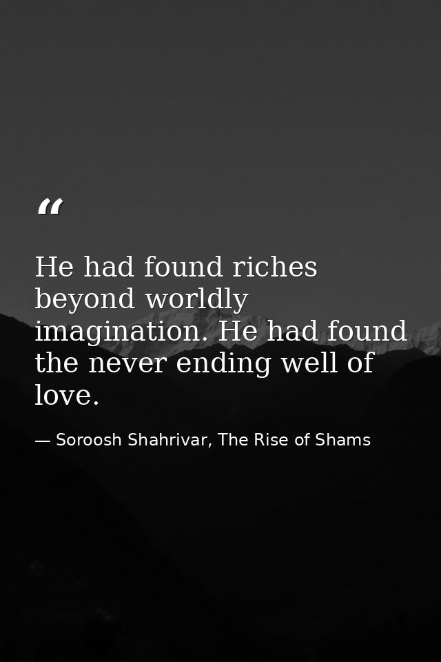 He had found riches beyond worldly imagination. He had found the never ending well of love. — Soroosh Shahrivar, The Rise of Shams