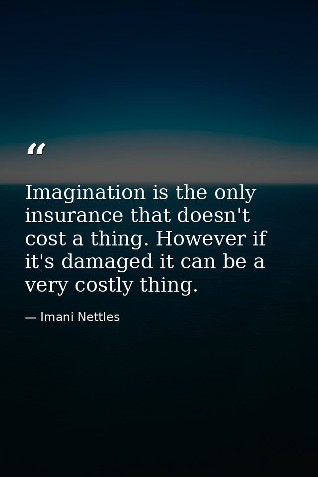 Imagination is the only insurance that doesn't cost a thing. However if it's damaged it can be a very costly thing. — Imani Nettles