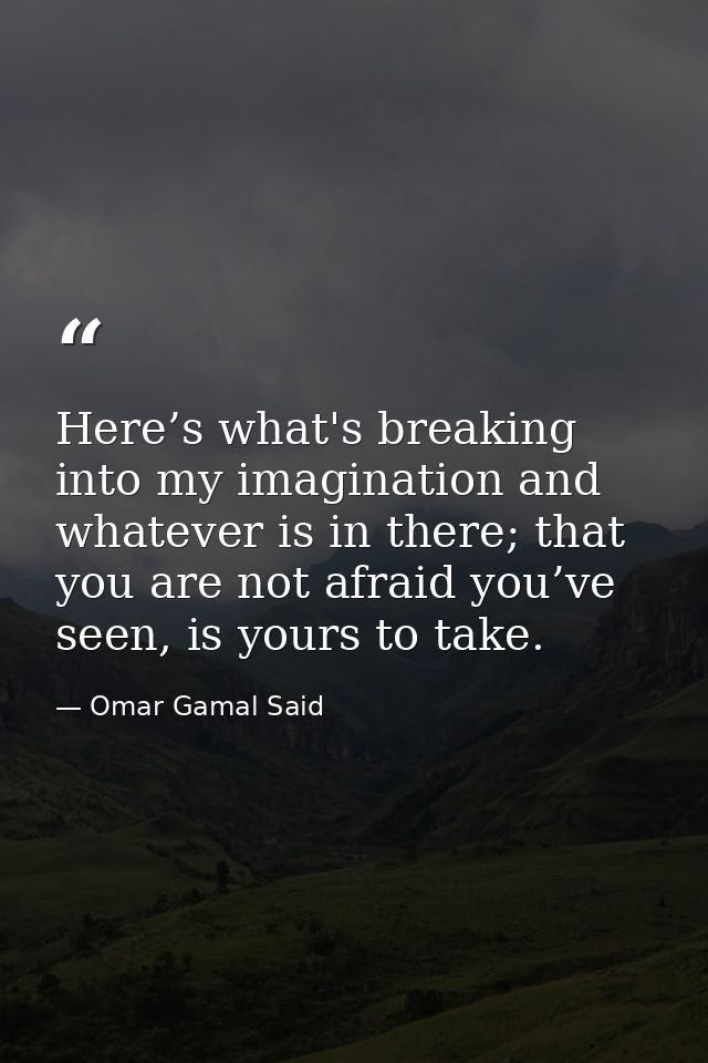 Here’s what's breaking into my imagination and whatever is in there; that you are not afraid you’ve seen, is yours to ta — Omar Gamal Said