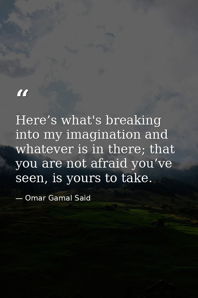 Here’s what's breaking into my imagination and whatever is in there; that you are not afraid you’ve seen, is yours to ta — Omar Gamal Said