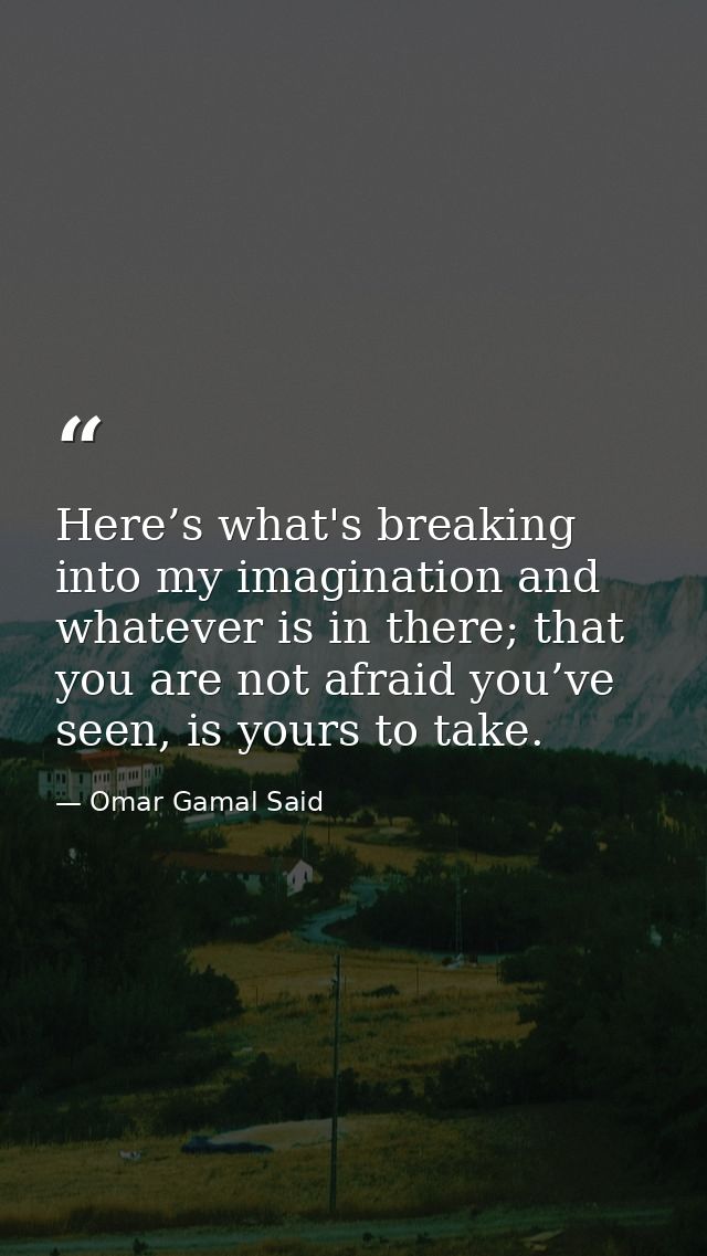 Here’s what's breaking into my imagination and whatever is in there; that you are not afraid you’ve seen, is yours to ta — Omar Gamal Said