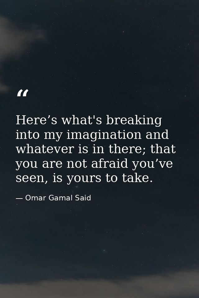 Here’s what's breaking into my imagination and whatever is in there; that you are not afraid you’ve seen, is yours to ta — Omar Gamal Said