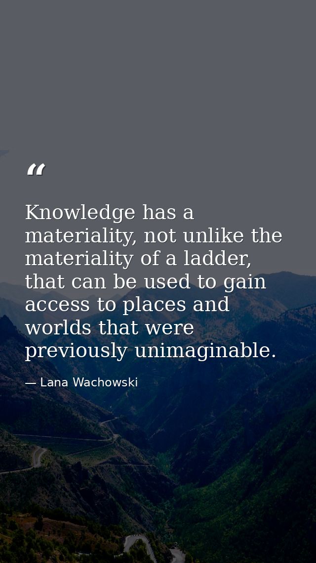 Knowledge has a materiality, not unlike the materiality of a ladder, that can be used to gain access to places and world — Lana Wachowski