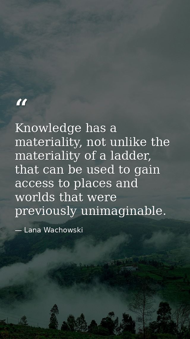 Knowledge has a materiality, not unlike the materiality of a ladder, that can be used to gain access to places and world — Lana Wachowski