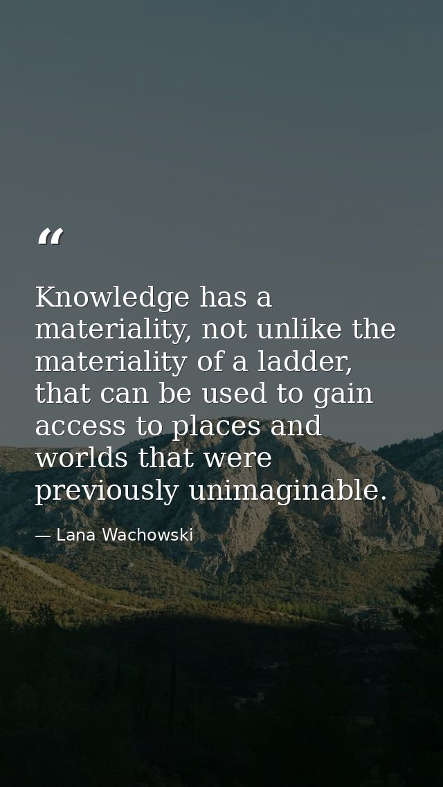 Knowledge has a materiality, not unlike the materiality of a ladder, that can be used to gain access to places and world — Lana Wachowski
