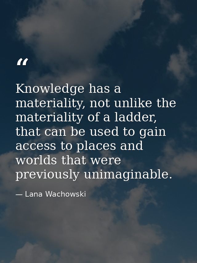 Knowledge has a materiality, not unlike the materiality of a ladder, that can be used to gain access to places and world — Lana Wachowski
