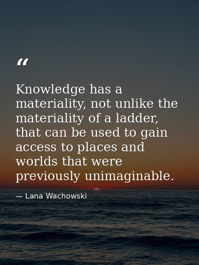 Knowledge has a materiality, not unlike the materiality of a ladder, that can be used to gain access to places and world — Lana Wachowski