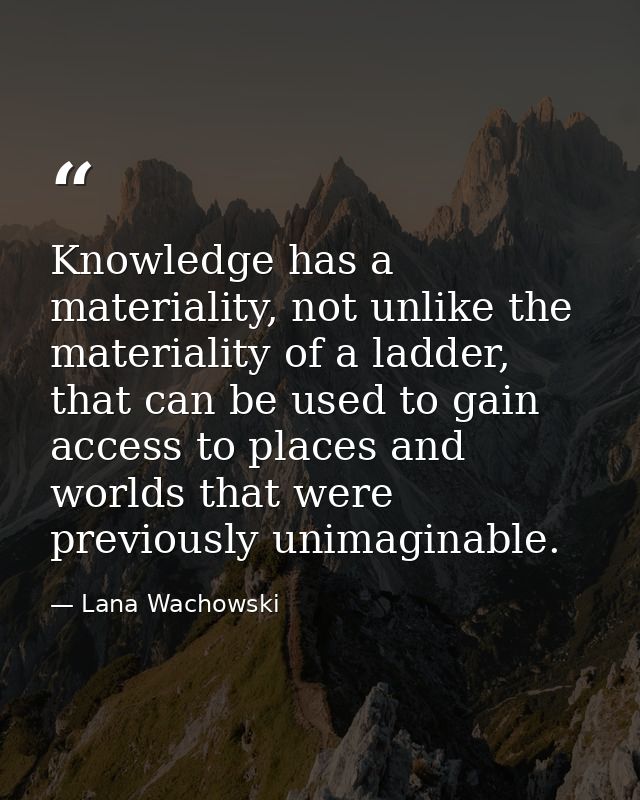 Knowledge has a materiality, not unlike the materiality of a ladder, that can be used to gain access to places and world — Lana Wachowski