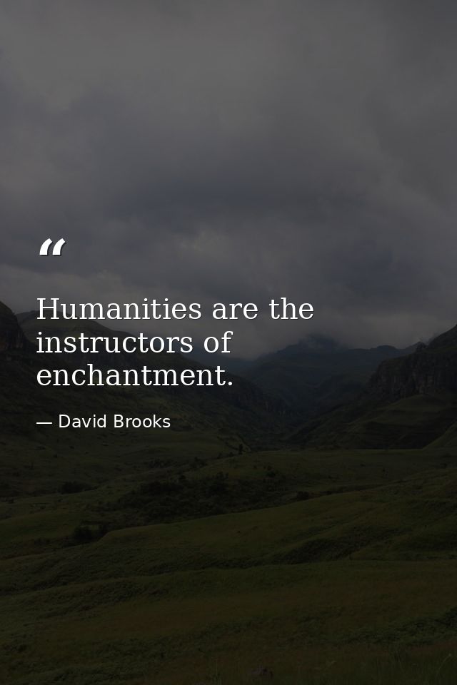 Humanities are the instructors of enchantment. — David Brooks