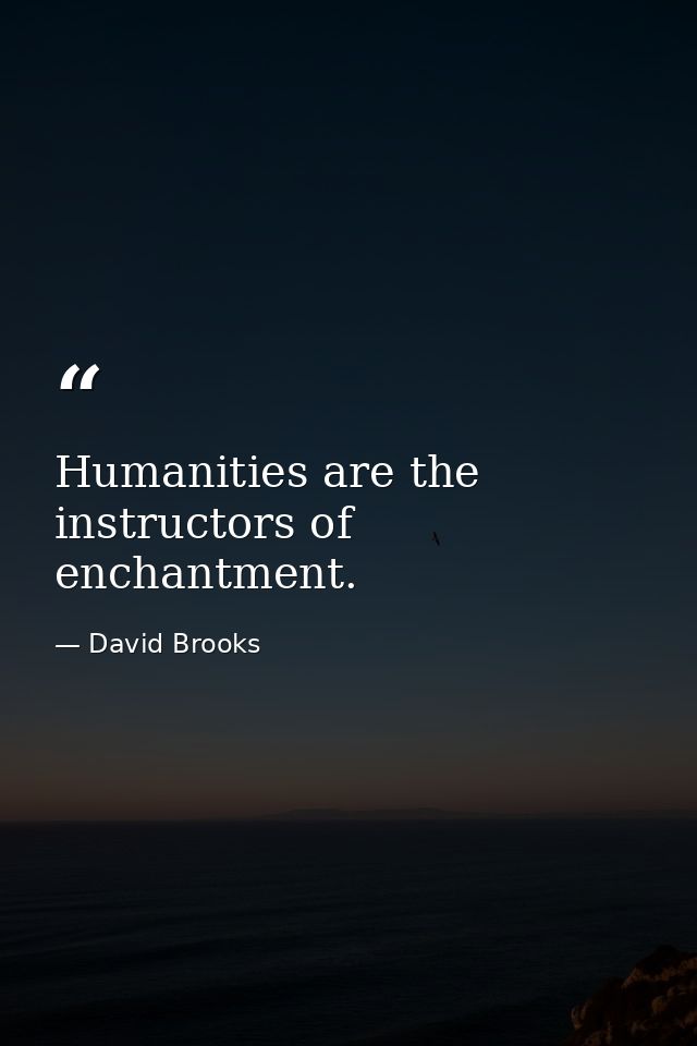 Humanities are the instructors of enchantment. — David Brooks