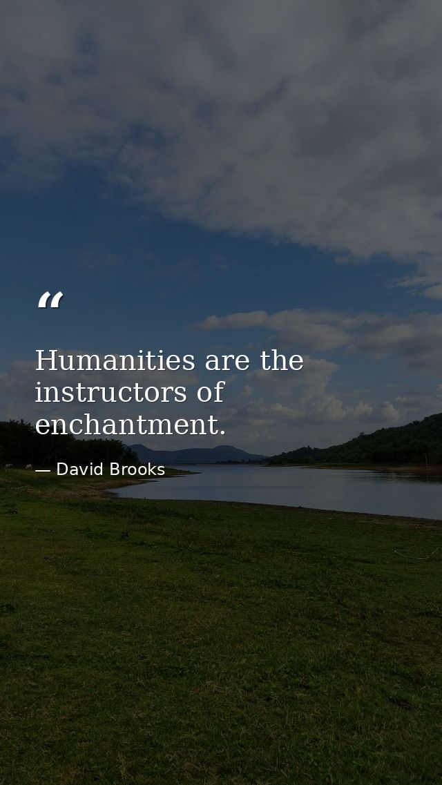 Humanities are the instructors of enchantment. — David Brooks