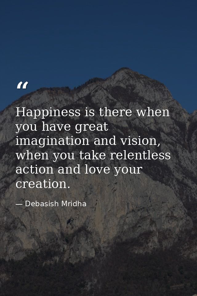 Happiness is there when you have great imagination and vision, when you take relentless action and love your creation. — Debasish Mridha