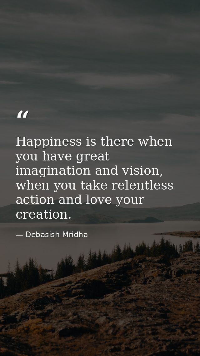 Happiness is there when you have great imagination and vision, when you take relentless action and love your creation. — Debasish Mridha