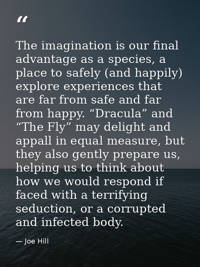 The imagination is our final advantage as a species, a place to safely (and happily) explore experiences that are far fr — Joe Hill