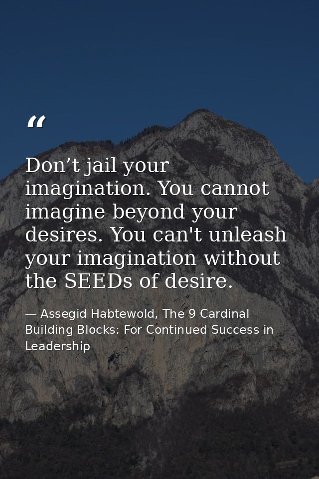 Don’t jail your imagination. You cannot imagine beyond your desires. You can't unleash your imagination without the SEED — Assegid Habtewold, The 9 Cardinal Building Blocks: For Continued Success in Leadership