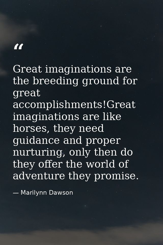 Great imaginations are the breeding ground for great accomplishments!Great imaginations are like horses, they need guida — Marilynn Dawson