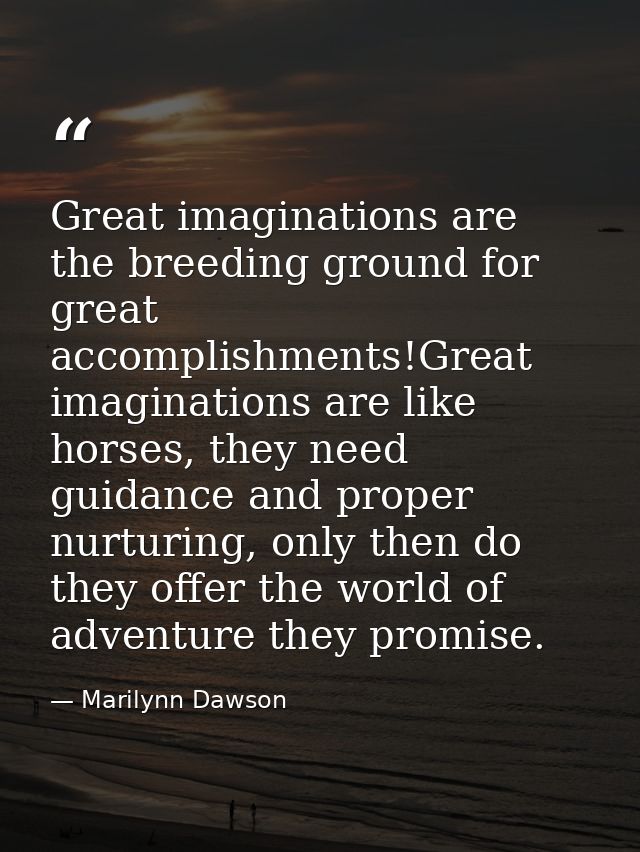 Great imaginations are the breeding ground for great accomplishments!Great imaginations are like horses, they need guida — Marilynn Dawson