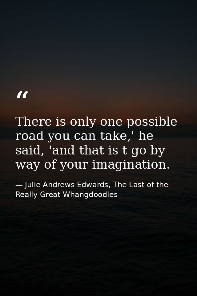 There is only one possible road you can take,' he said, 'and that is t go by way of your imagination. — Julie Andrews Edwards, The Last of the Really Great Whangdoodles