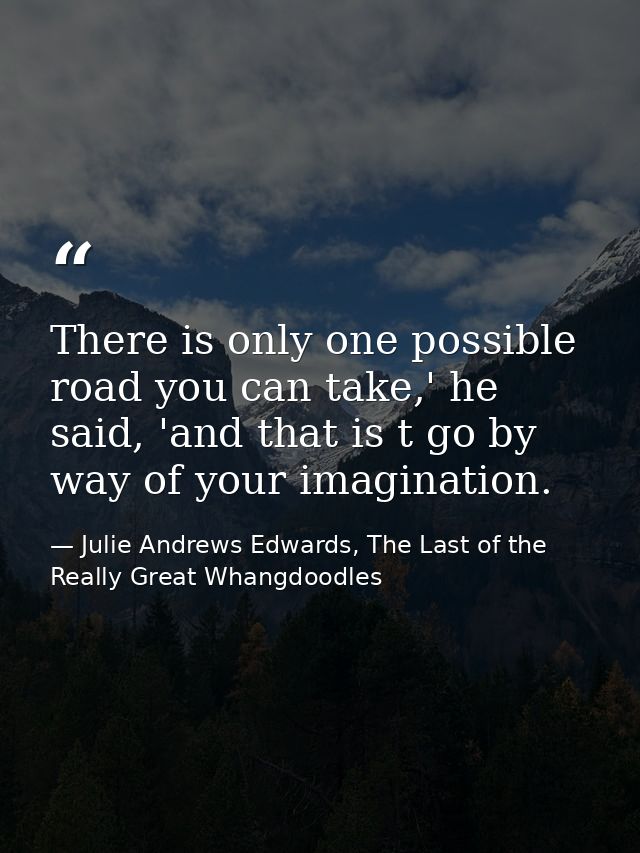 There is only one possible road you can take,' he said, 'and that is t go by way of your imagination. — Julie Andrews Edwards, The Last of the Really Great Whangdoodles