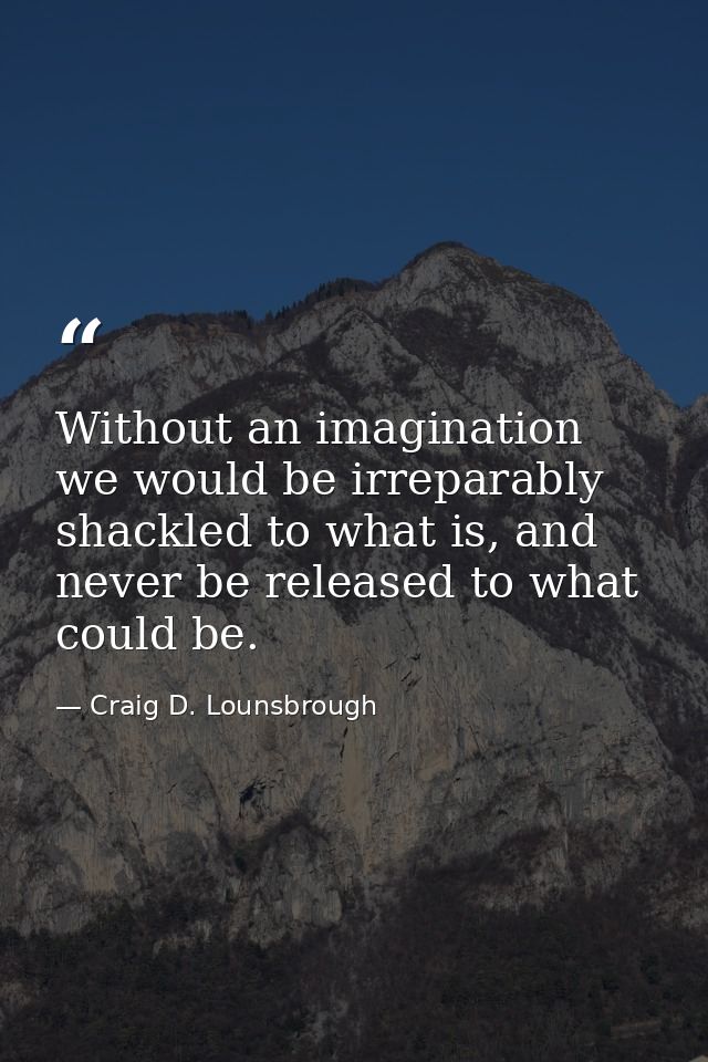 Without an imagination we would be irreparably shackled to what is, and never be released to what could be. — Craig D. Lounsbrough