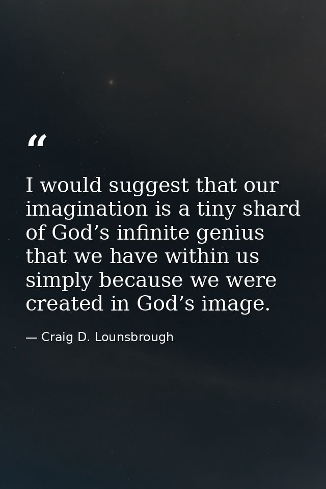I would suggest that our imagination is a tiny shard of God’s infinite genius that we have within us simply because we w — Craig D. Lounsbrough
