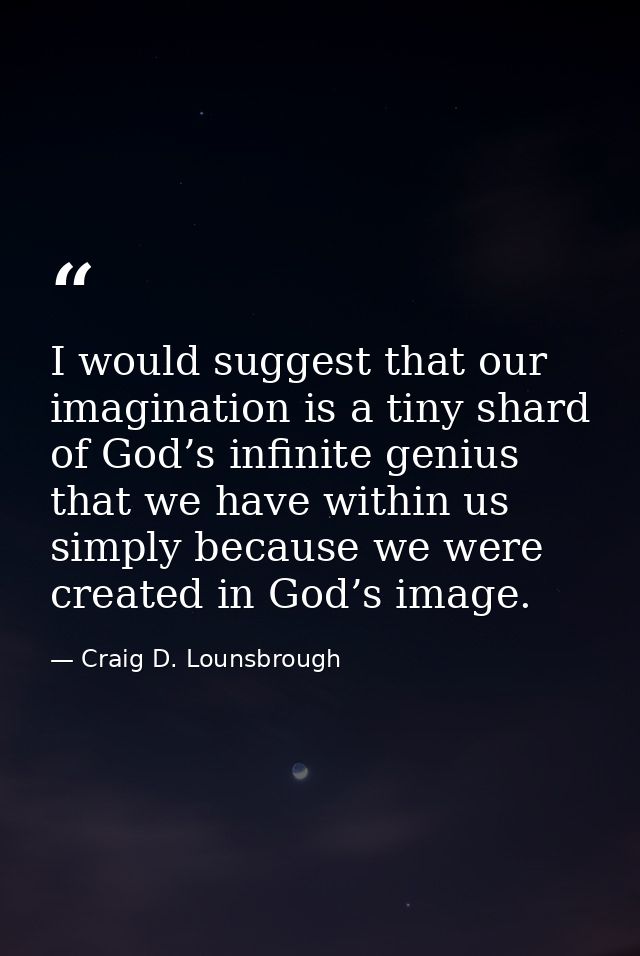 I would suggest that our imagination is a tiny shard of God’s infinite genius that we have within us simply because we w — Craig D. Lounsbrough