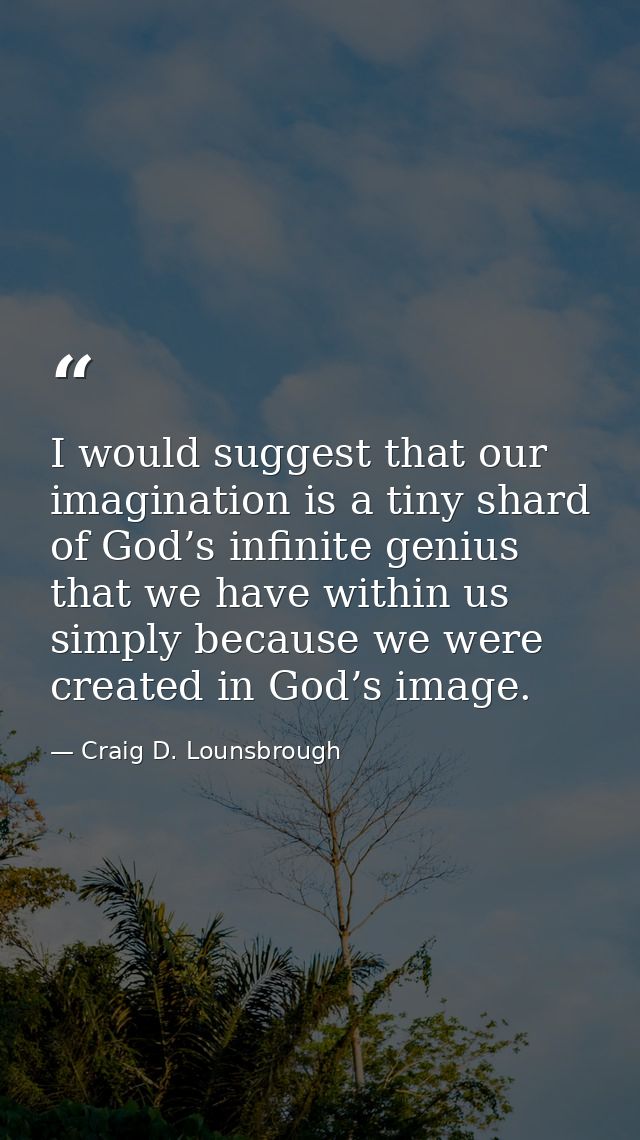 I would suggest that our imagination is a tiny shard of God’s infinite genius that we have within us simply because we w — Craig D. Lounsbrough