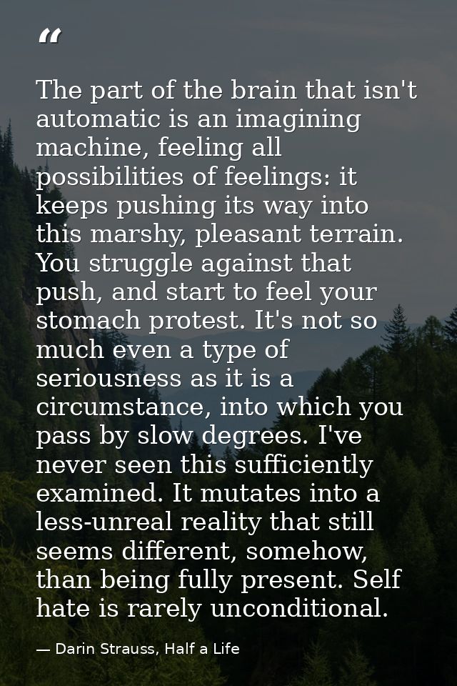 The part of the brain that isn't automatic is an imagining machine, feeling all possibilities of feelings: it keeps push — Darin Strauss, Half a Life