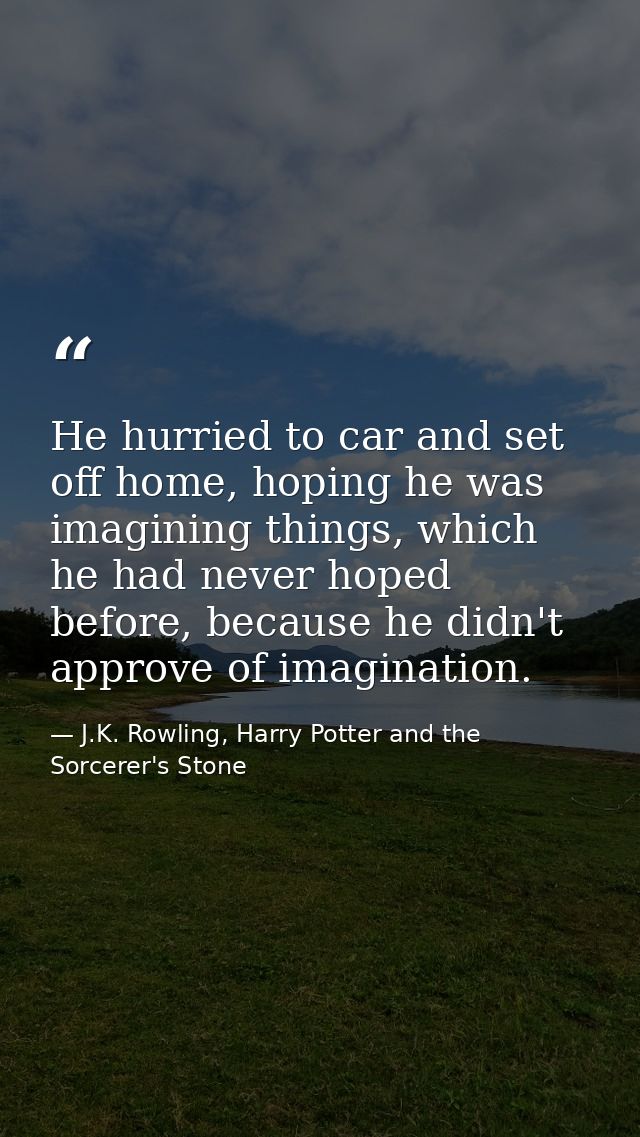 He hurried to car and set off home, hoping he was imagining things, which he had never hoped before, because he didn't a — J.K. Rowling, Harry Potter and the Sorcerer's Stone