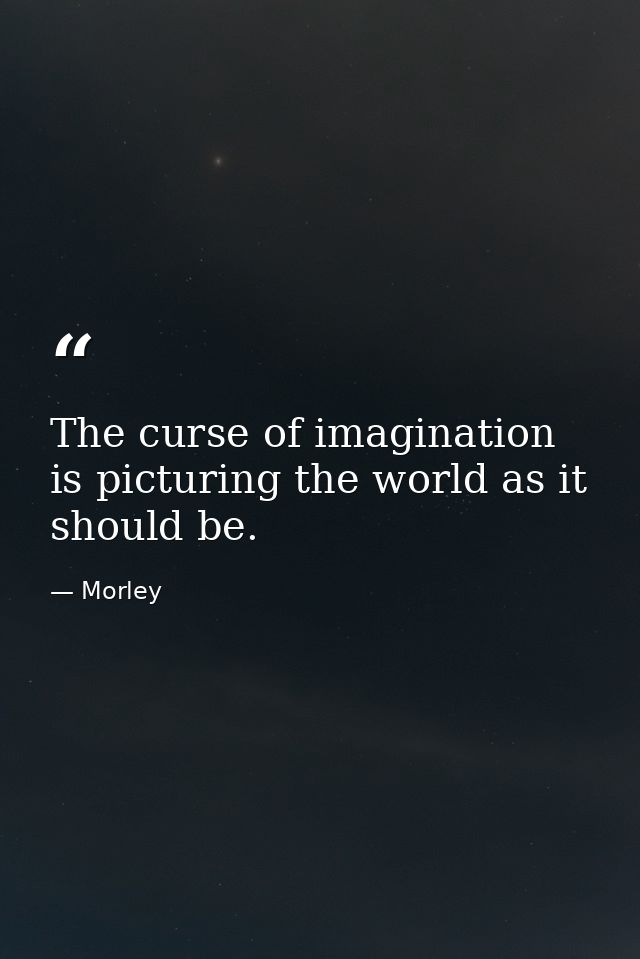 The curse of imagination is picturing the world as it should be. — Morley