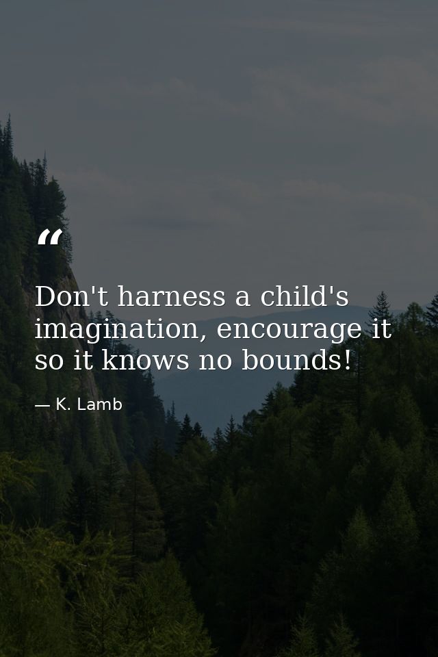 Don't harness a child's imagination, encourage it so it knows no bounds! — K. Lamb