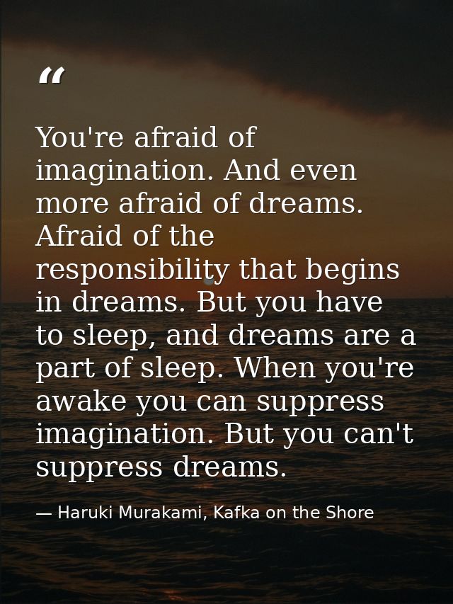 You're afraid of imagination. And even more afraid of dreams. Afraid of the responsibility that begins in dreams. But yo — Haruki Murakami, Kafka on the Shore