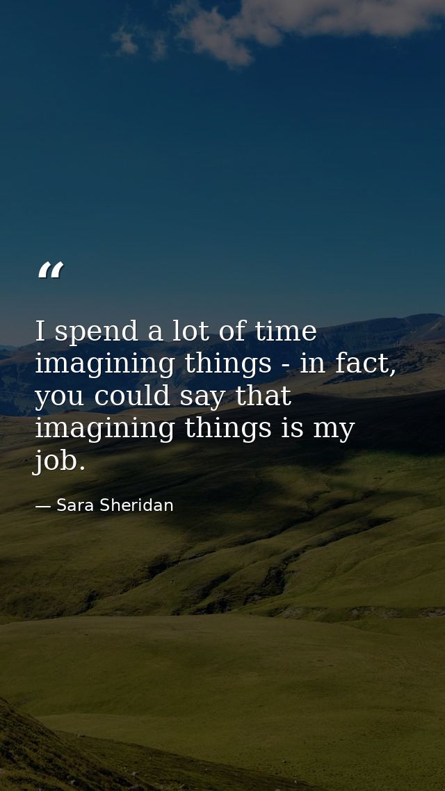 I spend a lot of time imagining things - in fact, you could say that imagining things is my job. — Sara Sheridan