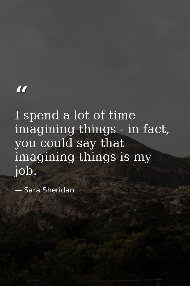 I spend a lot of time imagining things - in fact, you could say that imagining things is my job. — Sara Sheridan