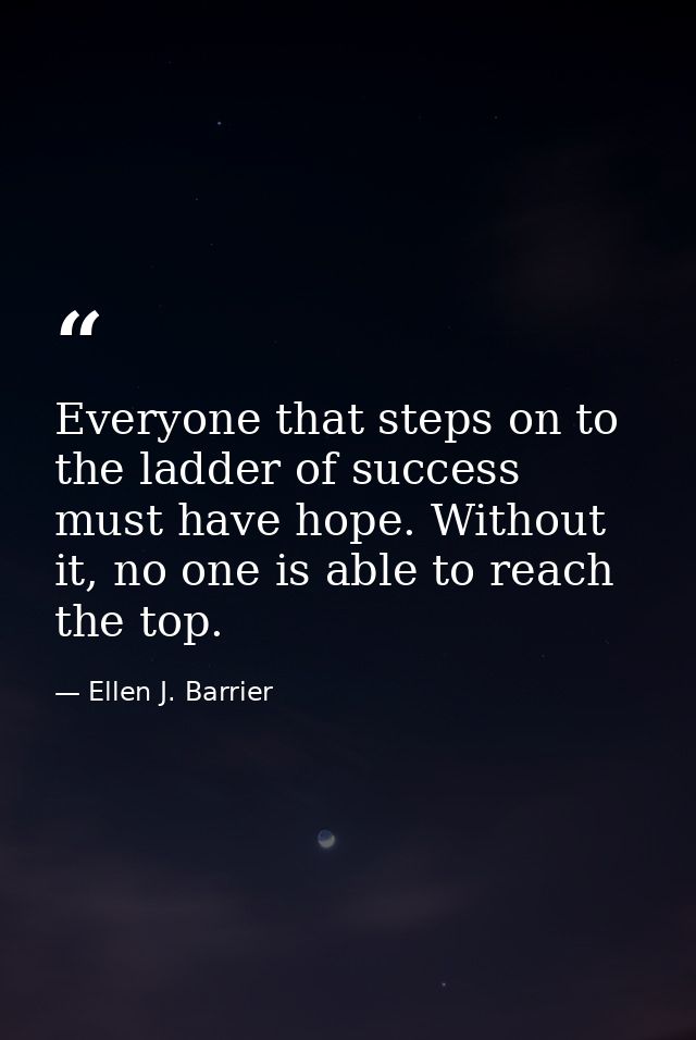 Everyone that steps on to the ladder of success must have hope. Without it, no one is able to reach the top. — Ellen J. Barrier