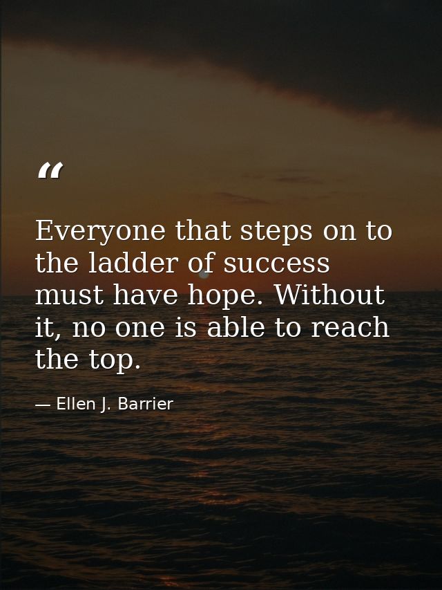Everyone that steps on to the ladder of success must have hope. Without it, no one is able to reach the top. — Ellen J. Barrier
