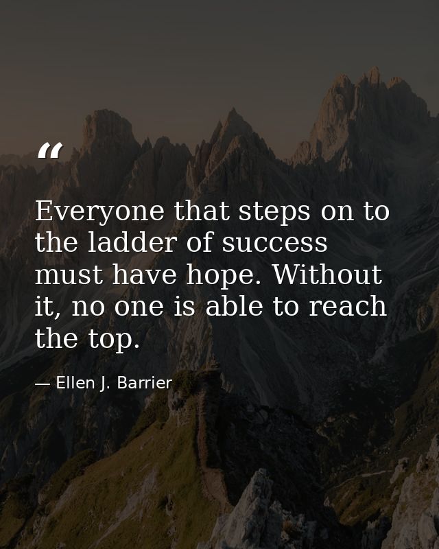 Everyone that steps on to the ladder of success must have hope. Without it, no one is able to reach the top. — Ellen J. Barrier
