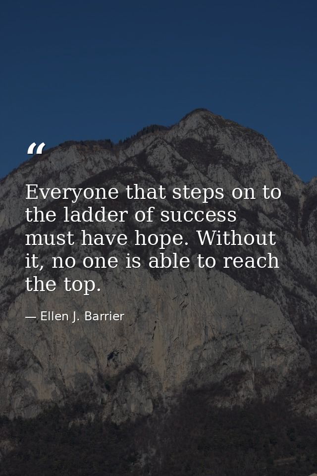 Everyone that steps on to the ladder of success must have hope. Without it, no one is able to reach the top. — Ellen J. Barrier