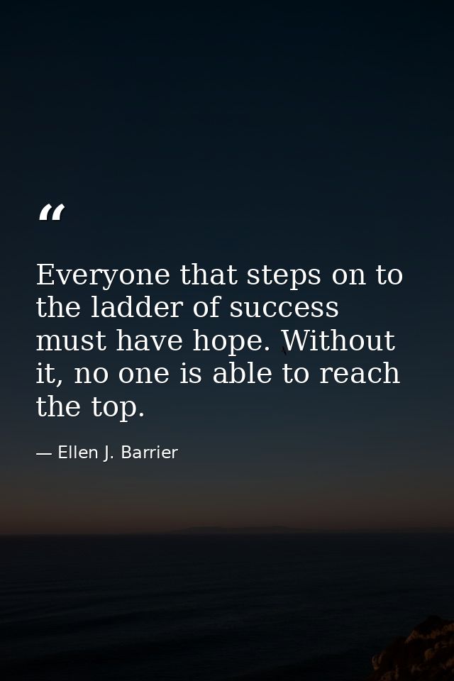 Everyone that steps on to the ladder of success must have hope. Without it, no one is able to reach the top. — Ellen J. Barrier