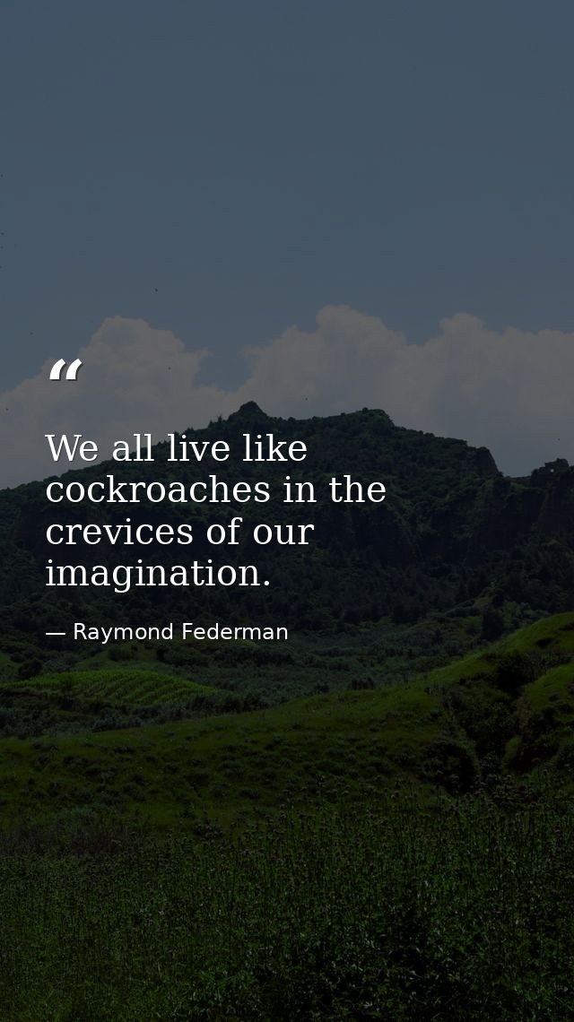 We all live like cockroaches in the crevices of our imagination. — Raymond Federman